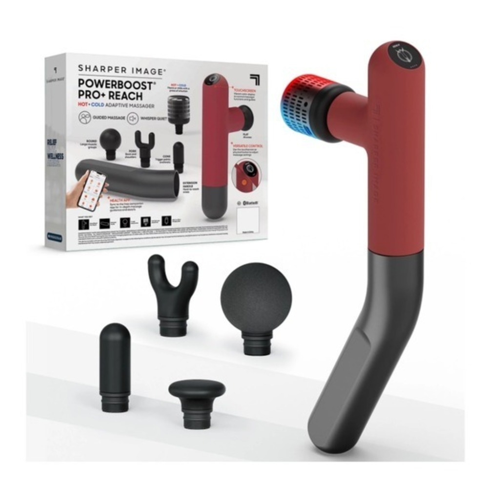 Sharper‎ Image Powerboost Pro+ Reach Percussion Massager with 5 Attachments Red